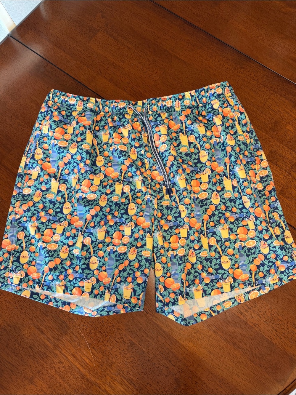 Peter Millar Summertime Swim Trunks Oranges Beverages Mens XL AOP Preppy Coastal